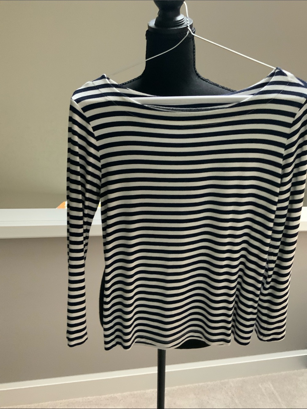 L'AGENCE Blue & White Striped Boat Neck Long-Sleeve Top Size S